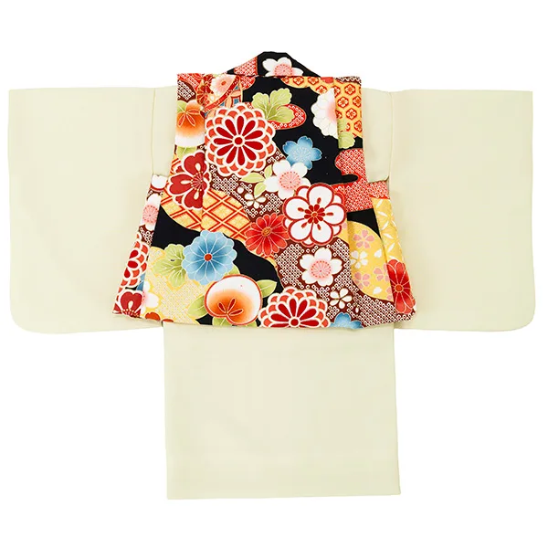 女児ベビー着物　菊疋田　黒