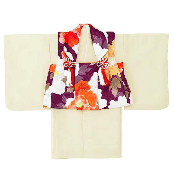 女児ベビー着物　かすれ花　紫