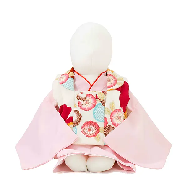 女児ベビー着物　菊　白ピンク