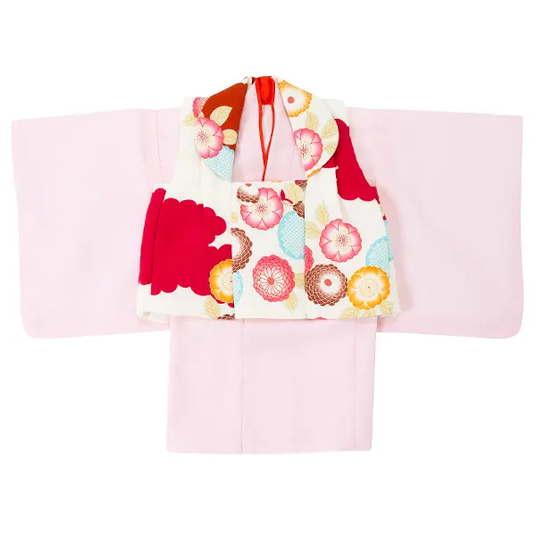 女児ベビー着物　菊　白ピンク