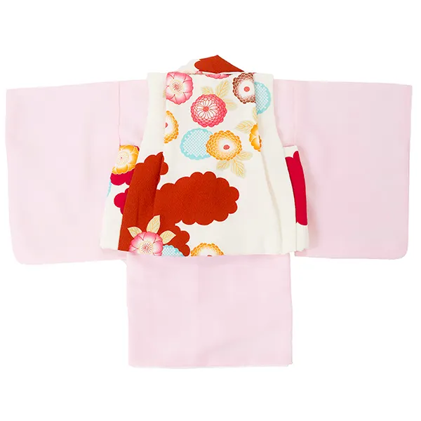 女児ベビー着物　菊　白ピンク