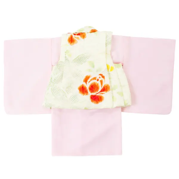 女児ベビー着物　かすれ花　ベージュ