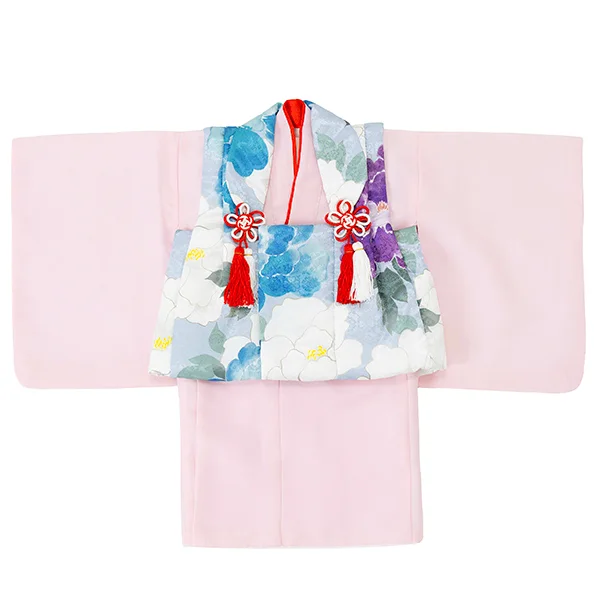 女児ベビー着物　かすれ花　ブルー