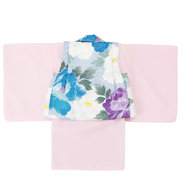 女児ベビー着物　かすれ花　ブルー