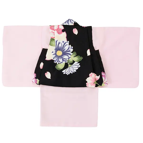女児ベビー着物　菊　黒