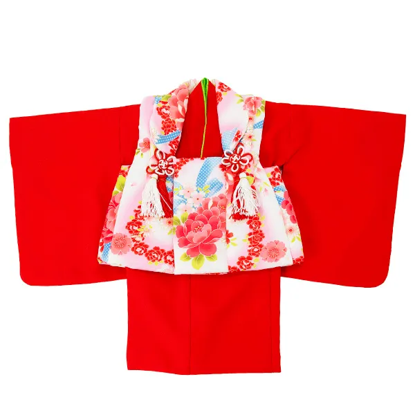 女児ベビー着物　薔薇テープ　白