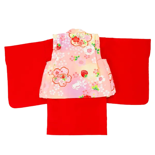 女児ベビー着物　いちごうさぎ　ピンク