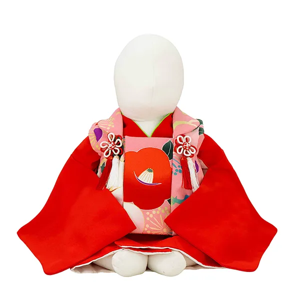 女児ベビー着物　椿　ピンク