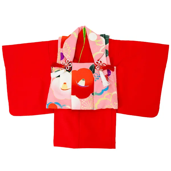 女児ベビー着物　椿　ピンク