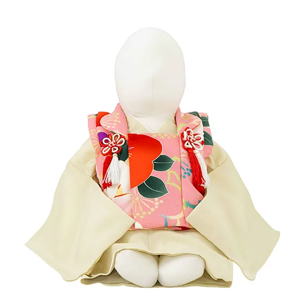 女児ベビー着物　椿　ピンク