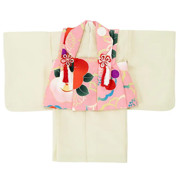 女児ベビー着物　椿　ピンク