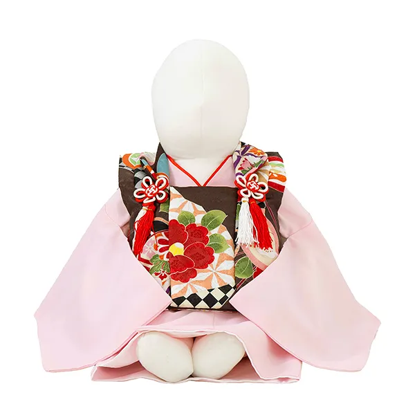 女児ベビー着物　椿　ブラウン