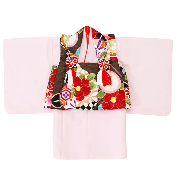 女児ベビー着物　椿　ブラウン