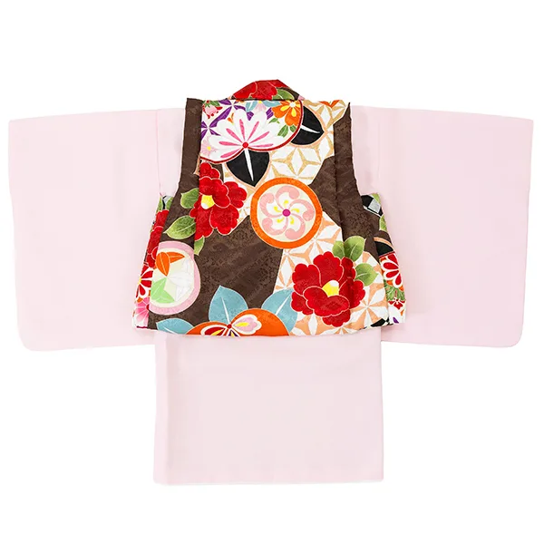 女児ベビー着物　椿　ブラウン