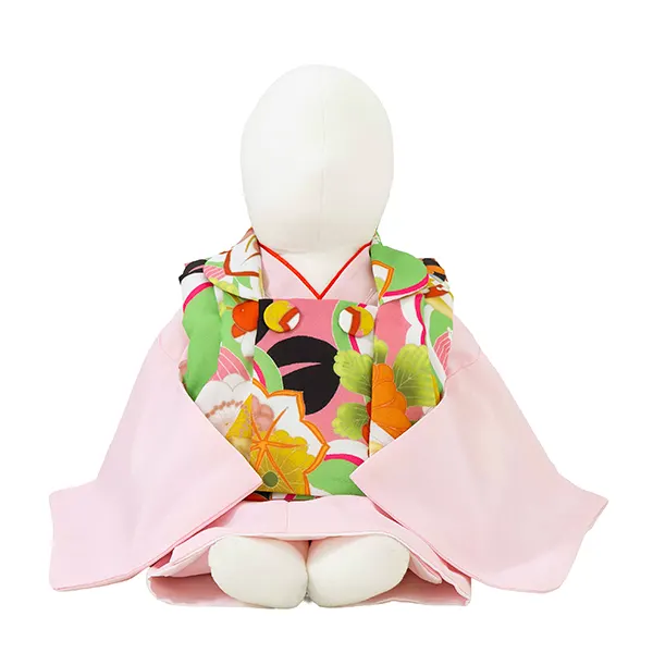 女児ベビー着物　椿　グリーン