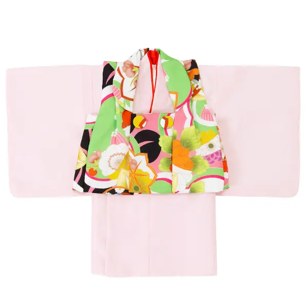 女児ベビー着物　椿　グリーン