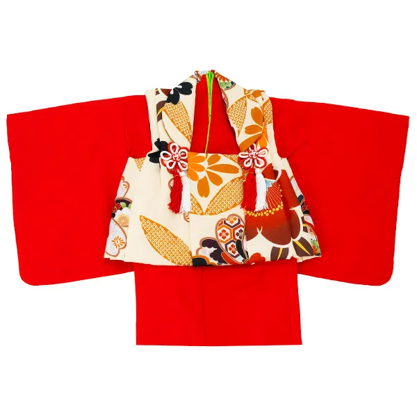 女児ベビー着物　椿　ベージュ