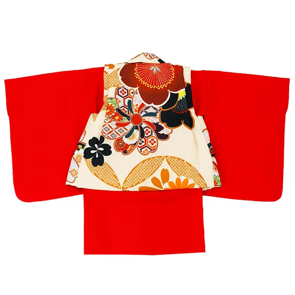 女児ベビー着物　椿　ベージュ