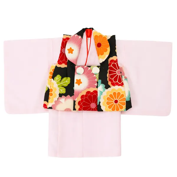 女児ベビー着物　菊　黒