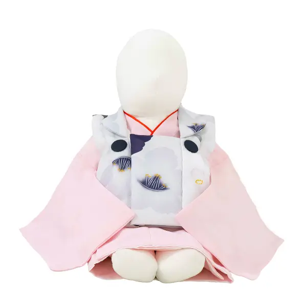 女児ベビー着物　ぼたんシルエット　薄ブルー