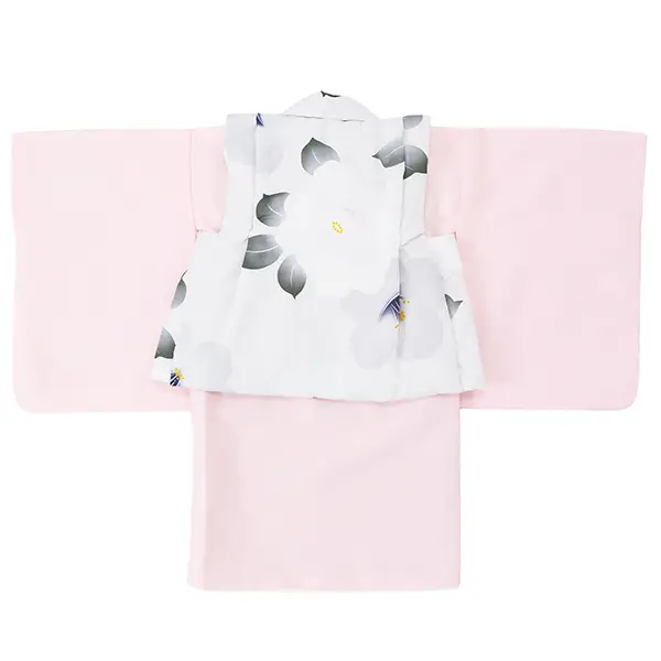 女児ベビー着物　ぼたんシルエット　薄ブルー