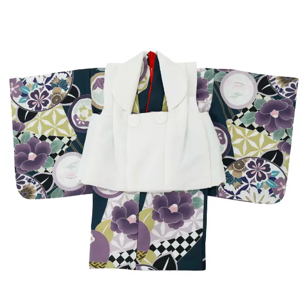 女児ベビー着物　椿　紺