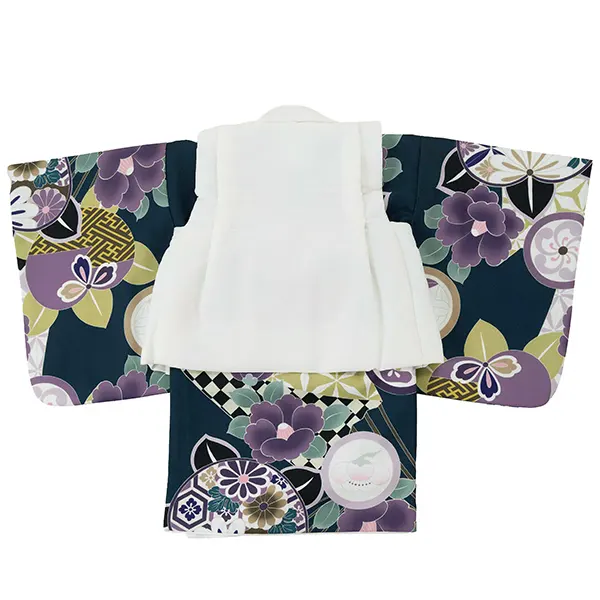 女児ベビー着物　椿　紺