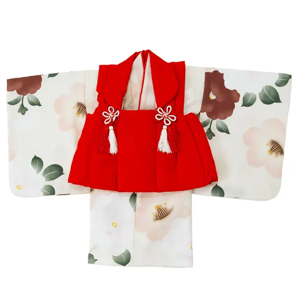 女児ベビー着物　椿　薄ピンク