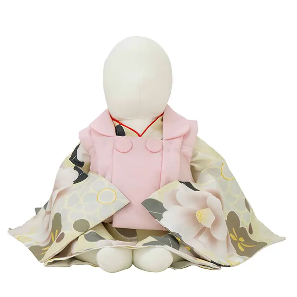 女児ベビー着物　椿　ベージュ