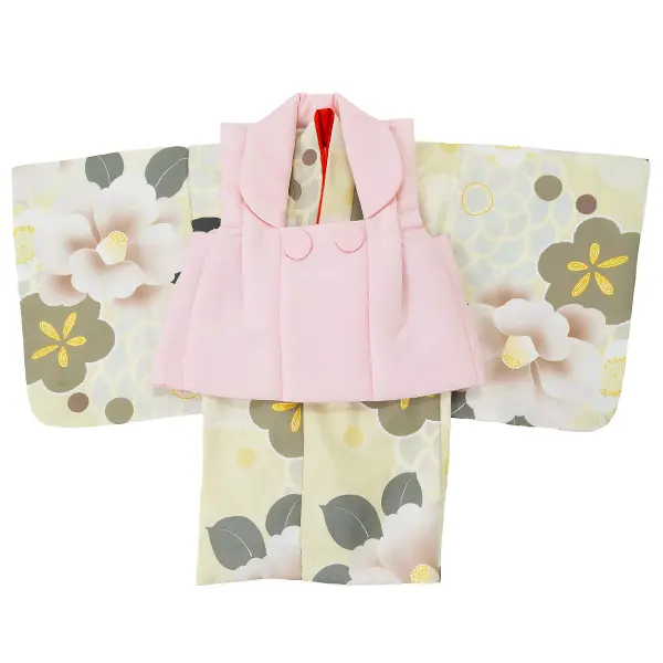 女児ベビー着物　椿　ベージュ