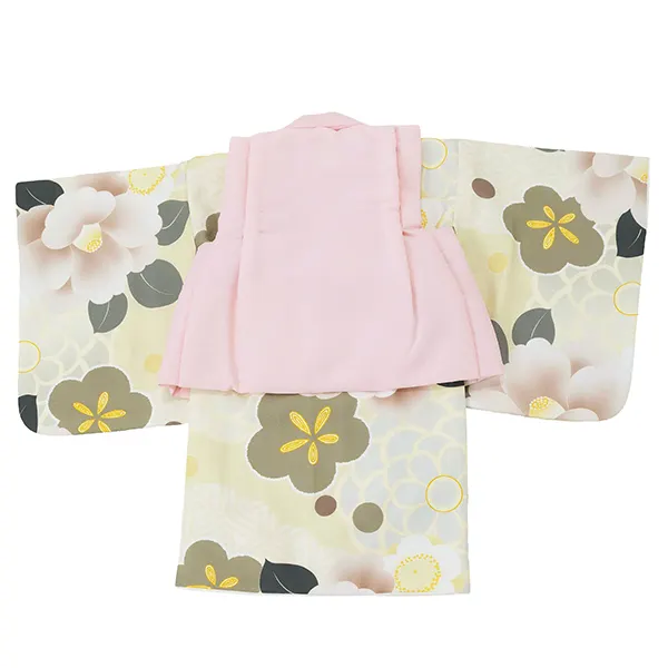 女児ベビー着物　椿　ベージュ