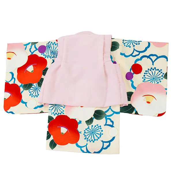 女児ベビー着物　椿　オフ