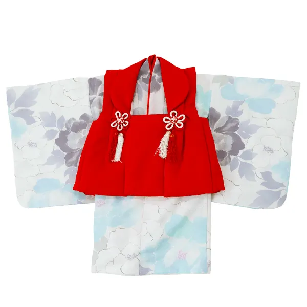 女児ベビー着物　かすれ花　ブルー