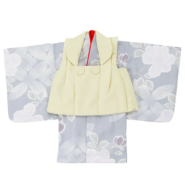 女児ベビー着物　かすれ花　グレー