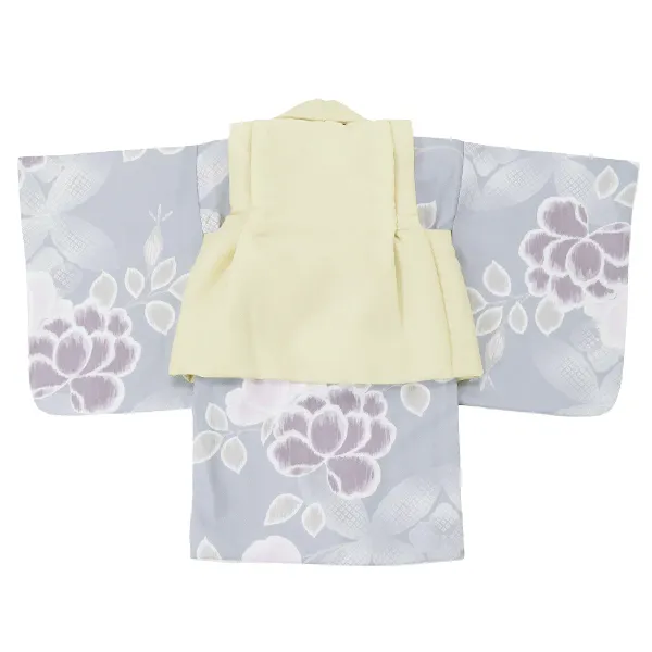 女児ベビー着物　かすれ花　グレー