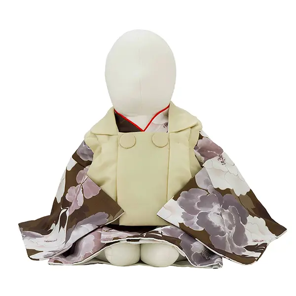 女児ベビー着物　かすれ花　ブラウン