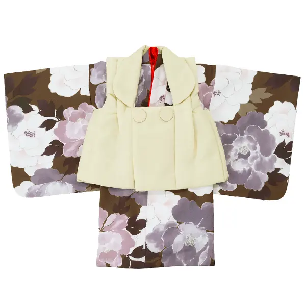 女児ベビー着物　かすれ花　ブラウン