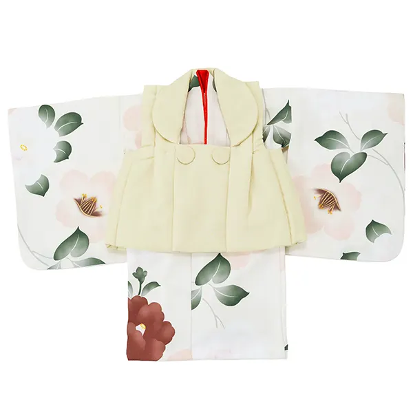 女児ベビー着物　椿　薄ピンク