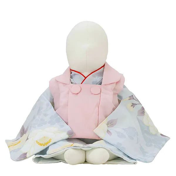 女児ベビー着物　ぼたんシルエット  薄ブルー