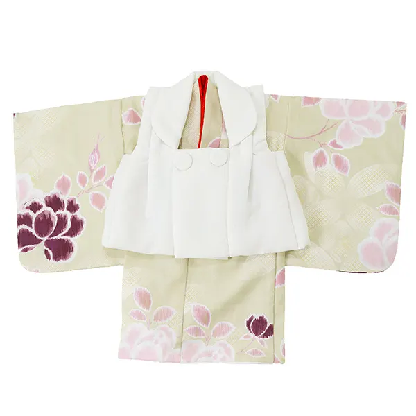 女児ベビー着物　かすれ花　ベージュ