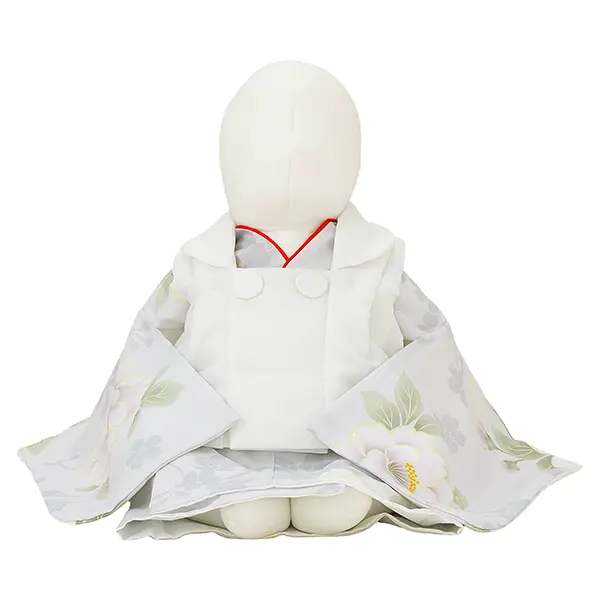 女児ベビー着物　ぼたんシルエット　グレー