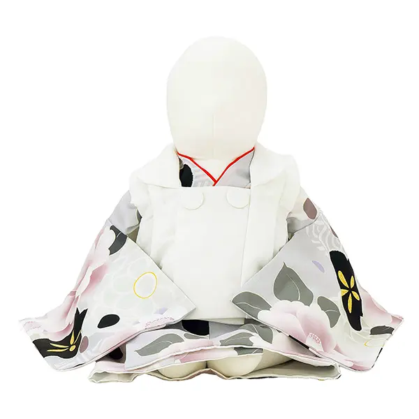 女児ベビー着物　椿　グレー