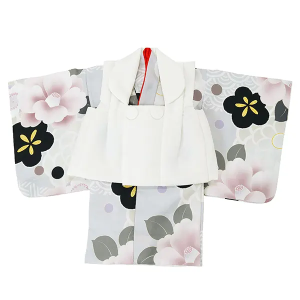 女児ベビー着物　椿　グレー