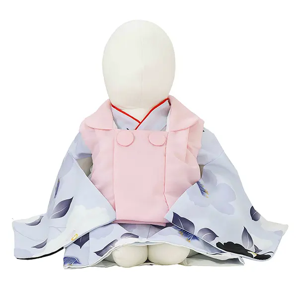 女児ベビー着物　椿シルエット　薄ブルー