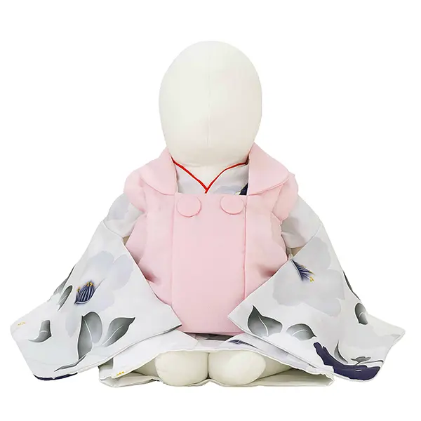 女児ベビー着物　椿シルエット　薄グレー