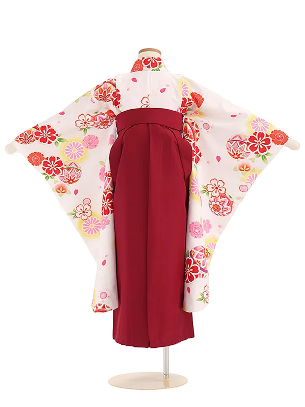 女児卒園袴【刺繍】 白　まり矢羽