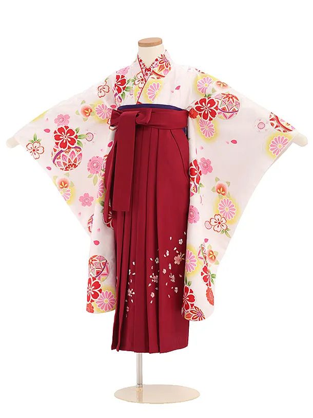 女児卒園袴【刺繍】 白　まり矢羽