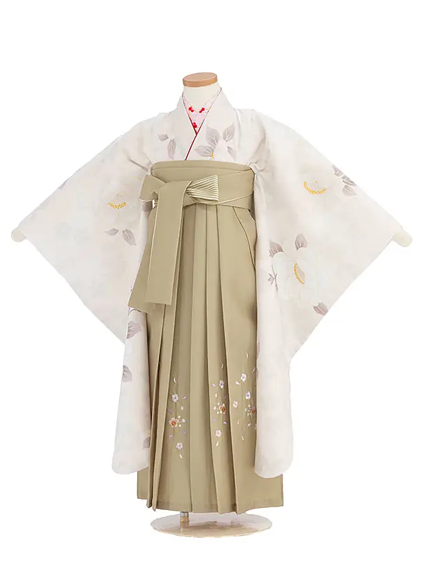 女児卒園袴【刺繍袴】ぼたん　くすみベージュ