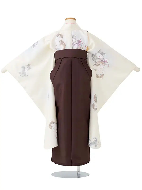 女児卒園袴【刺繍袴】小紋　猫　クリーム