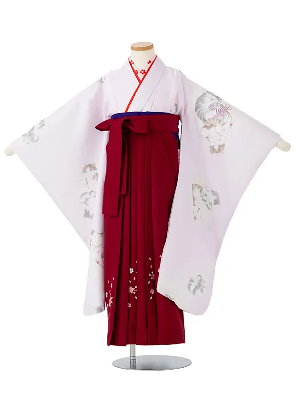 女児卒園袴【刺繍袴】小紋　猫　藤色